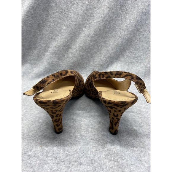 George Women’s Pump Heel Sling Back Faux Suede Leopard Print Point Toe Size 8 - Picture 5 of 7